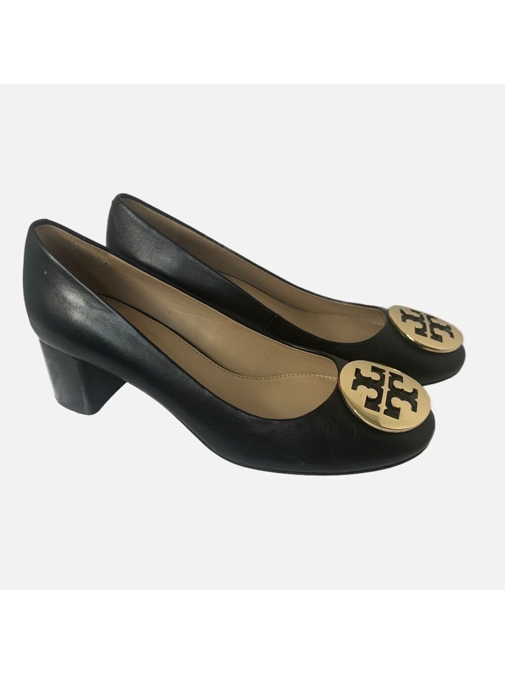 NEW TORY BURCH Women’s Chelsea Pump Black Office Business Gold Tone Logo 6M